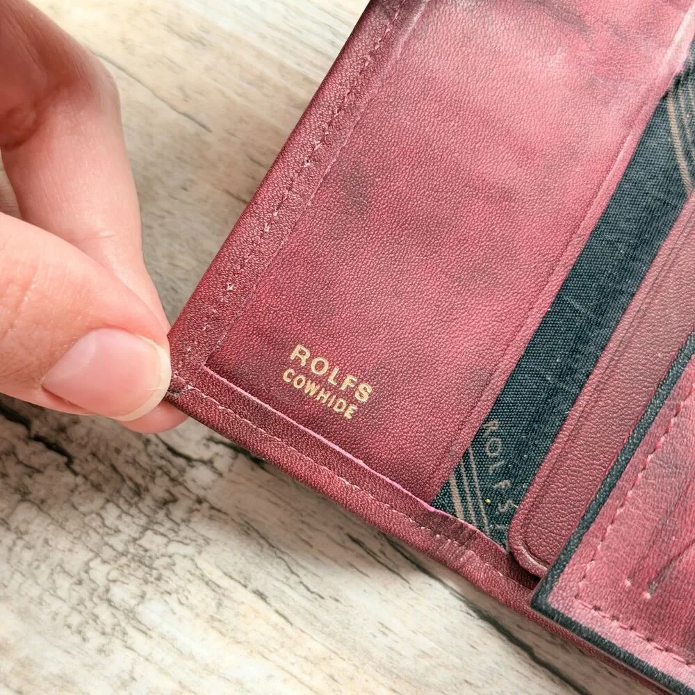Vintage Rolfs Cowhide Genuine Leather Burgundy Key Holder Wallet Organize Floral
